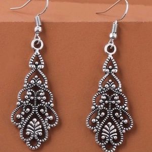 Drop Earrings Silver Open Work Boho